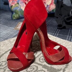 New Charles Jourdan Paris  Red Women's Heels Suze 6 leather suade